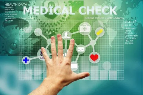 Hand touching medical interface Stock Photos