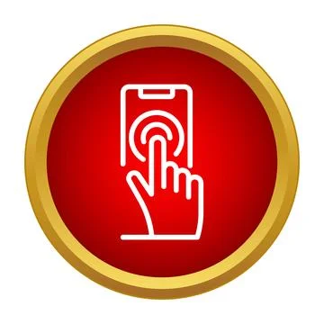 Hand touching mobile phone screen application icon Stock Illustration