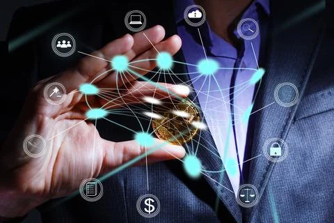 Hand touching modern interface digital transformation and metaverse concept 스톡 사진