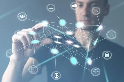 Hand touching modern interface digital transformation and metaverse concept Stock Photos