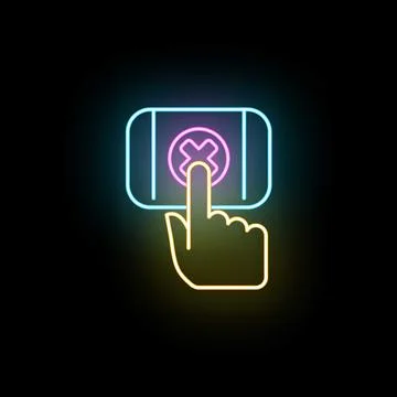 Hand touching neon delete or cancel button 库存插图