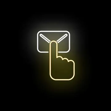 Hand touching neon glowing email envelope icon Stock Illustration