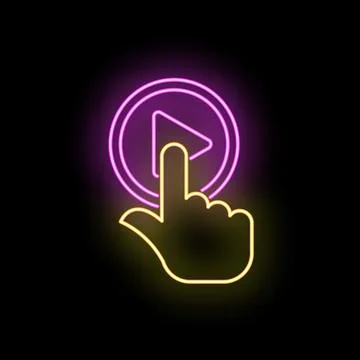 Hand touching neon play button icon Stock Illustration