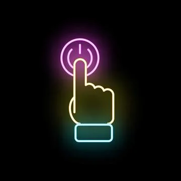 Hand touching neon power button digital interface Stockillustratie