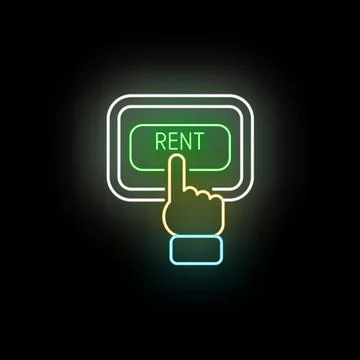 Hand touching neon rent button for leasing digital service Illustrazione stock