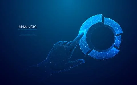 Hand touching on pie chart in technology blue colors Stock Illustration