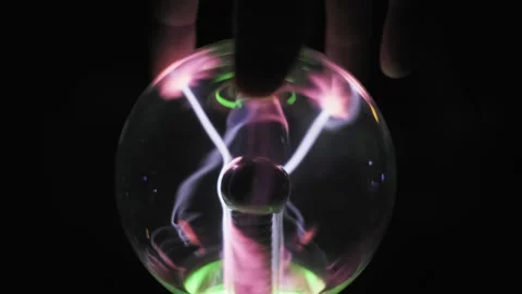 Hand Touching Plasma Ball Electric Discharge Stock Footage 319493895