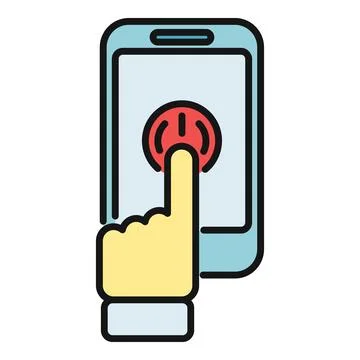 Hand touching power button on smartphone screen イラスト素材