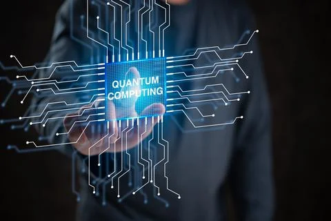 Hand Touching Quantum Technology AI Artificial Intelligence, Digital Develo.. Foto stock