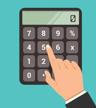 Hand touching red button on the calculator Illustrazione stock