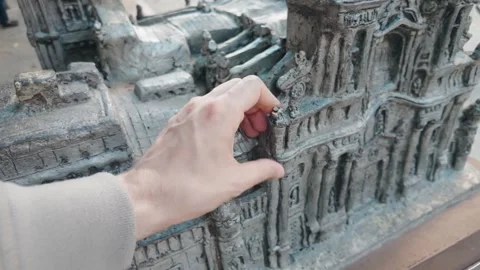 Hand Touching Scale Model of Murcia Cathedral for the Blind 스톡 동영상 333197964