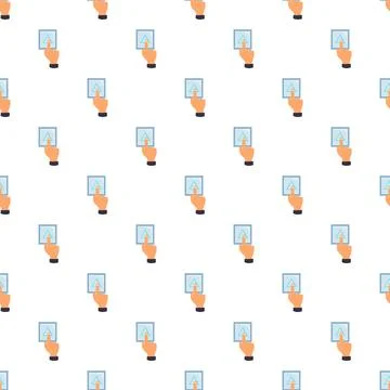 Hand touching a screen button with an up arrow symbol Stockillustratie