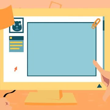 Hand Touching Screen Of Desktop Inside Web Browser Showing Recent Technology Stock Illustration