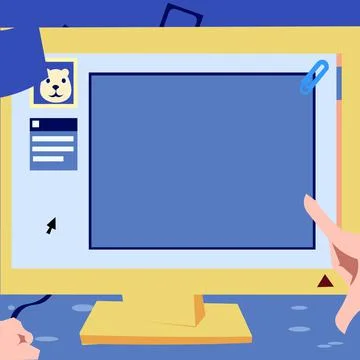 Hand Touching Screen Of Desktop Inside Web Browser Showing Recent Technology Stock Illustration