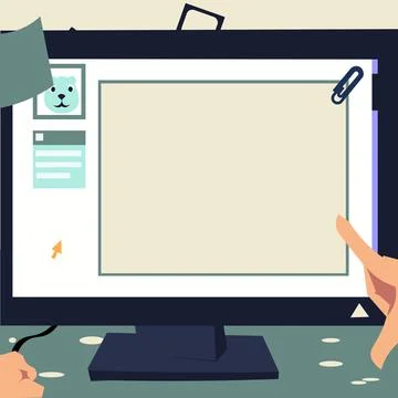 Hand Touching Screen Of Desktop Inside Web Browser Showing Recent Technology Stock Illustration