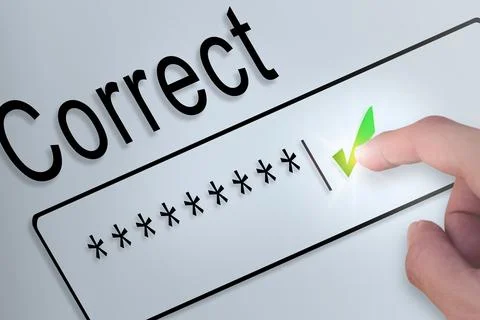 Hand touching screen password correct. Stock Photos