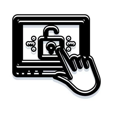 Hand touching screen unlocking digital security system 스톡 일러스트