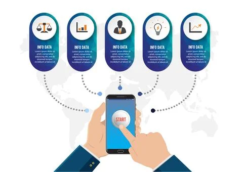 Hand touching smart phone. Concept for your business. e-commerce concept. c.. Stock Illustration