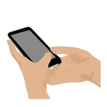 Hand touching smart phone screen. Using smartphone, flat design concept.Mob.. Stock Illustration