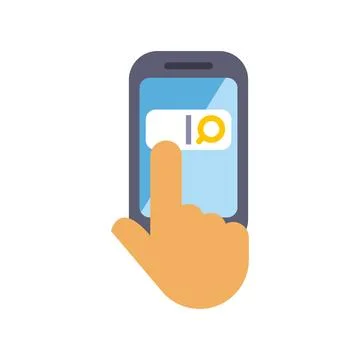 Hand touching smartphone screen performing an online search Stock Illustration