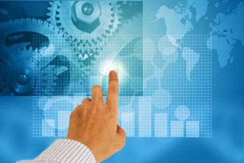 Hand touching social network interface Stock Photos