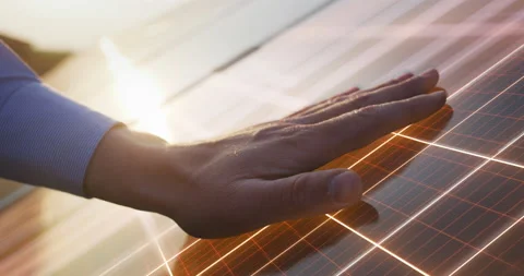 Hand Touching Solar Panel Graphics Stock Footage
