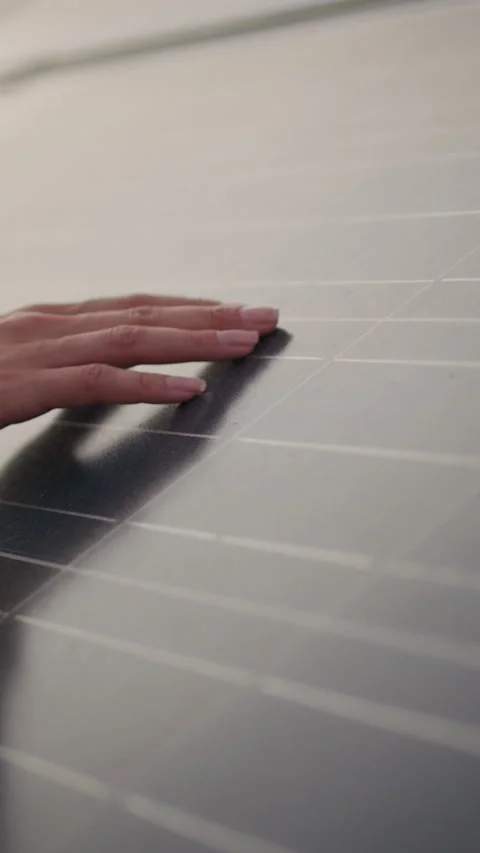Hand Touching Solar Panel Vertical Stock Footage 317165948
