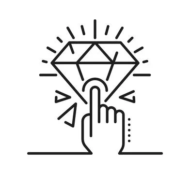 Hand touching a sparkling diamond line icon Stock Illustration