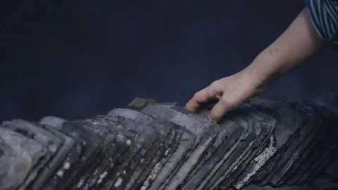 Hand touching tiles, close-up of the elder's hand, history Stock Footage 260428295