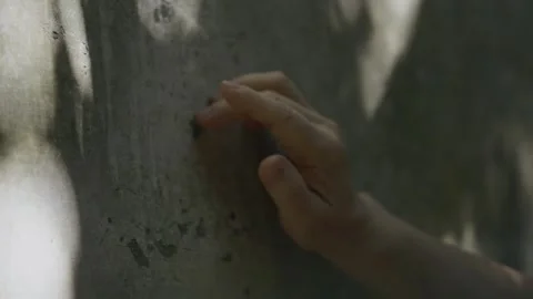 Hand touching tiles, close-up of the elder's hand, history Video stock 260428313