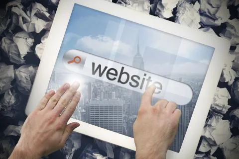 Hand touching website on search bar on tablet screen Stock Illustration