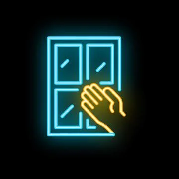 Hand touching window neon sign on black background Stock Illustration