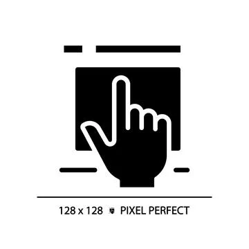 Hand with touchpad pixel perfect black glyph icon Stock Illustration
