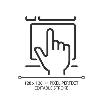 Hand with touchpad pixel perfect linear icon Stock Illustration