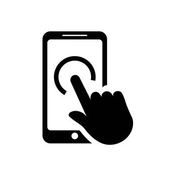 Hand touchscreen smartphone icon. Click on smartphone isolated on white. Vect Stock Illustration
