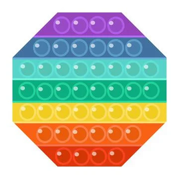 Hand toy with push bubbles. Rainbow colors, silicon pop it game, vector Stock Illustration
