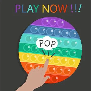 Hand toy with push bubbles. Rainbow colors, silicon pop it game, vector Stock Illustration