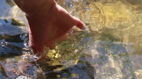 Hand in a transparent stream. Close-up. Stock Footage 131402674