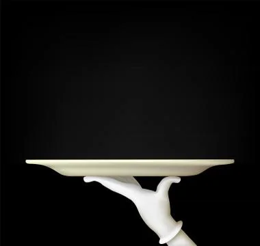 Hand with a tray on a black background 스톡 일러스트