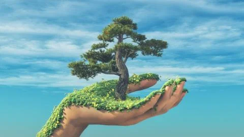Hand tree bloom Stock Illustration