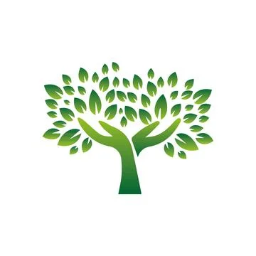 Hand for Tree logo of green ecology nature. Pro Vector Stock Illustration