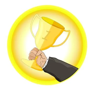 Hand with trophy cup isolated on white background. Stock Illustration