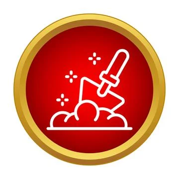 Hand trowel digging into soil line icon Stock Illustration
