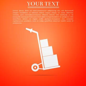 Hand truck and boxes icon isolated on orange background. Dolly symbol. Flat Illustrazione stock