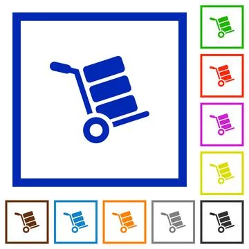 Hand truck with boxes flat framed icons Illustrazione stock