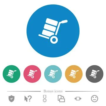Hand truck with boxes flat round icons Illustration