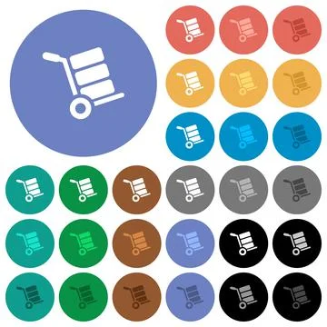 Hand truck with boxes round flat multi colored icons Stock Illustration