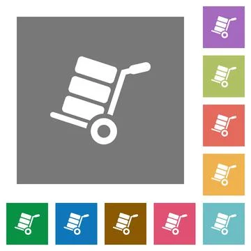 Hand truck with boxes square flat icons Stock Illustration