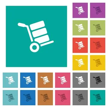Hand truck with boxes square flat multi colored icons Stock Illustration