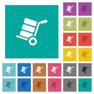 Hand truck with boxes square flat multi colored icons Stock Illustration